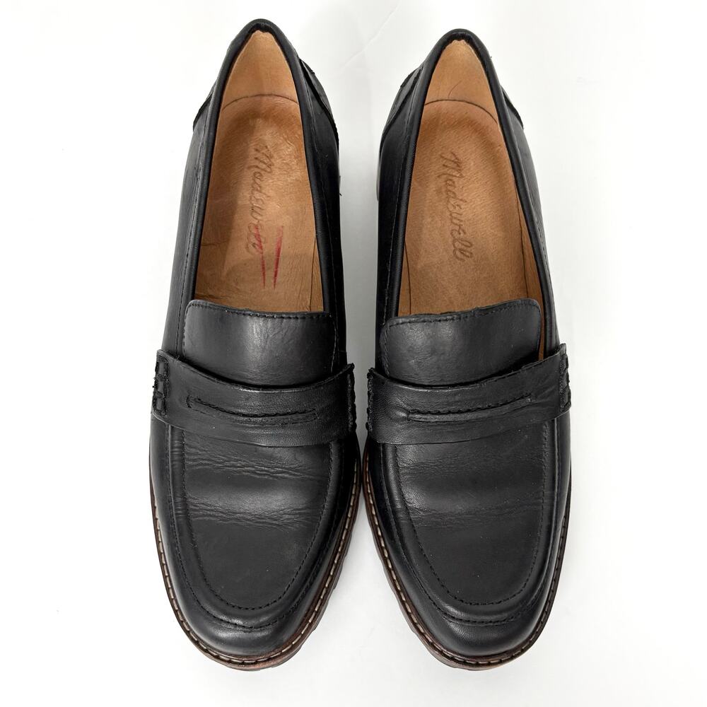 Madewell Womens Corinne Lugsole Classic Penny Loafers True Black Leather Size 7 - Picture 2 of 11